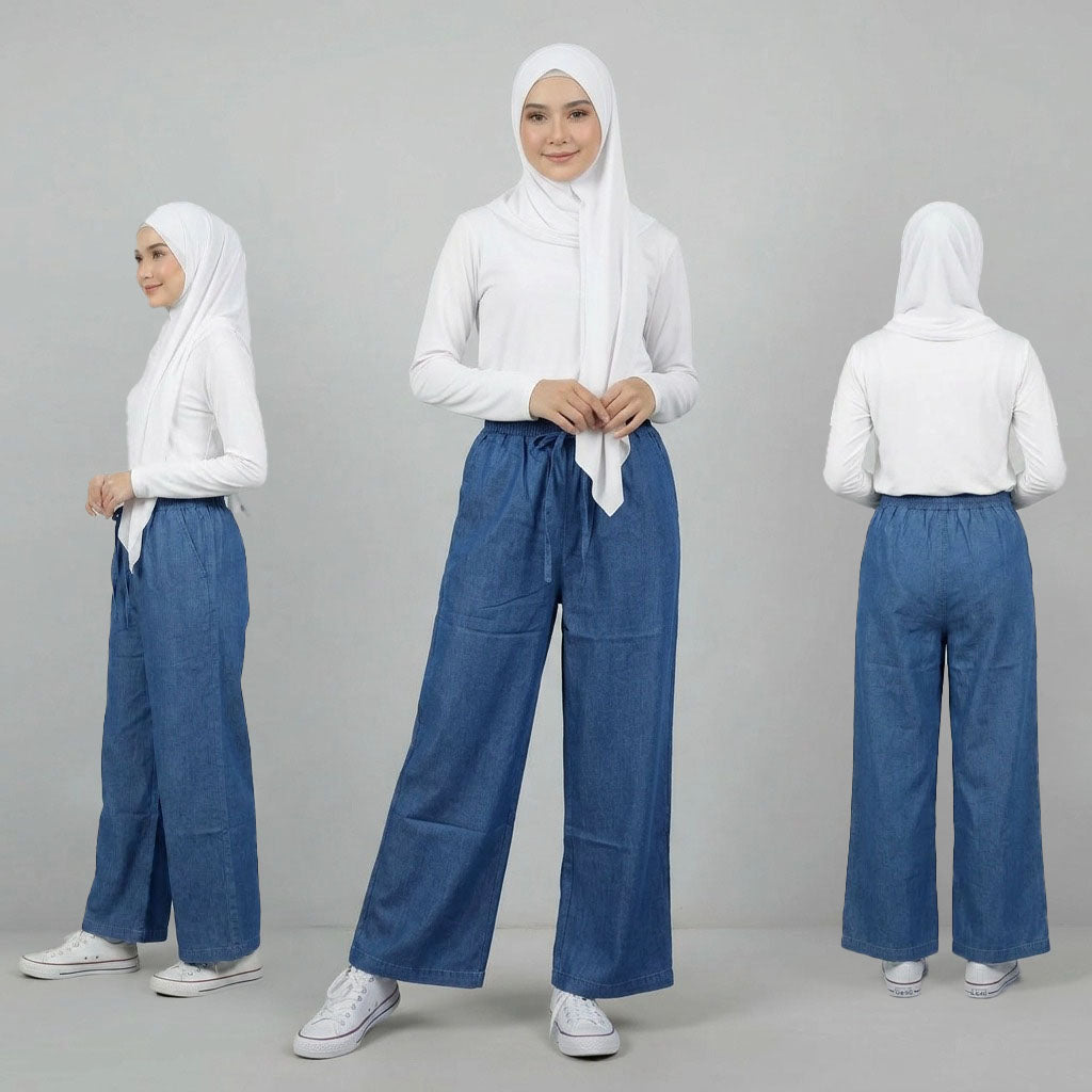 PIERRE CARDIN LADIES ELASTIC DRAWSTRING WAIST LONG PANTS [WIDE STRAIGHT] PC0088