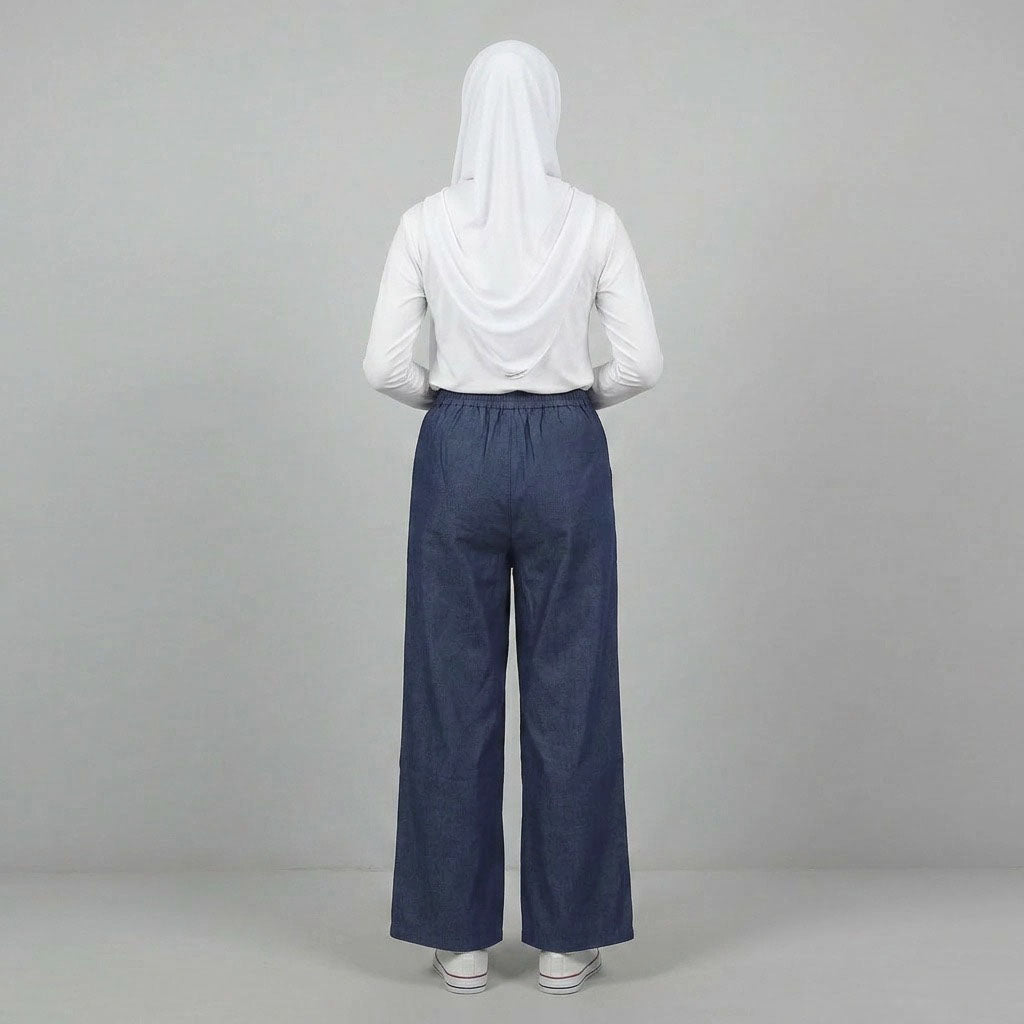 PIERRE CARDIN LADIES ELASTIC DRAWSTRING WAIST LONG PANTS [WIDE STRAIGHT] PC0088