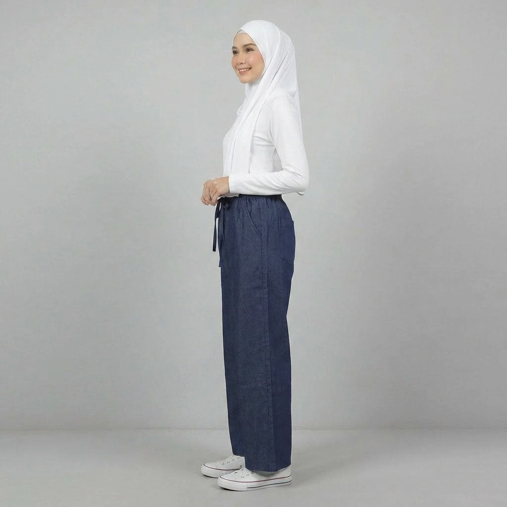 PIERRE CARDIN LADIES ELASTIC DRAWSTRING WAIST LONG PANTS [WIDE STRAIGHT] PC0088