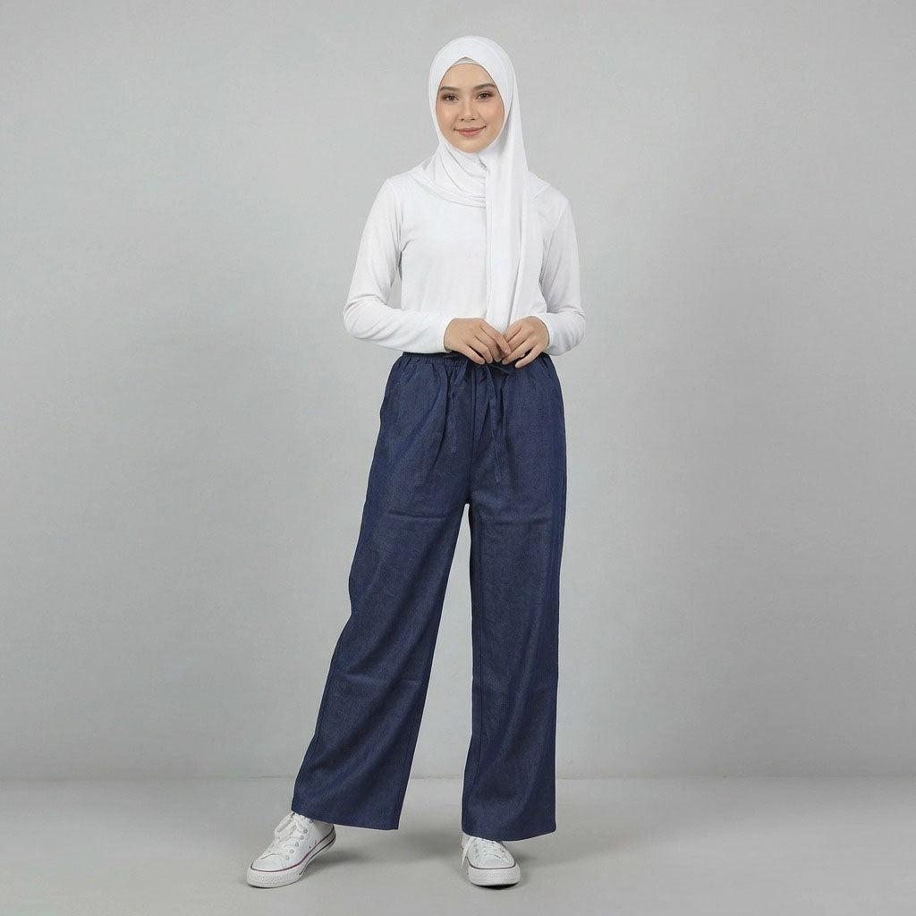 PIERRE CARDIN LADIES ELASTIC DRAWSTRING WAIST LONG PANTS [WIDE STRAIGHT] PC0088