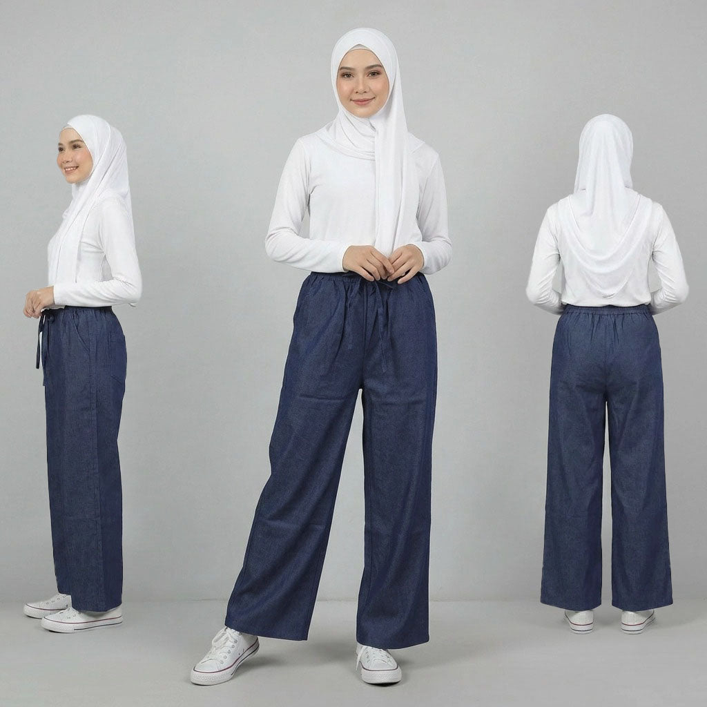 PIERRE CARDIN LADIES ELASTIC DRAWSTRING WAIST LONG PANTS [WIDE STRAIGHT] PC0088