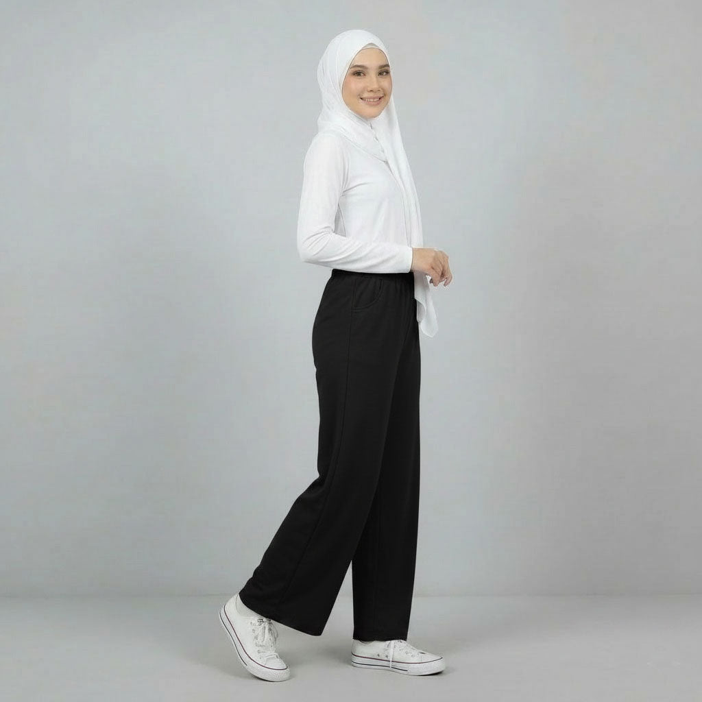 PIERRE CARDIN LADIES ELASTIC WAIST LONG PANTS [WIDE STRAIGHT] PC0089