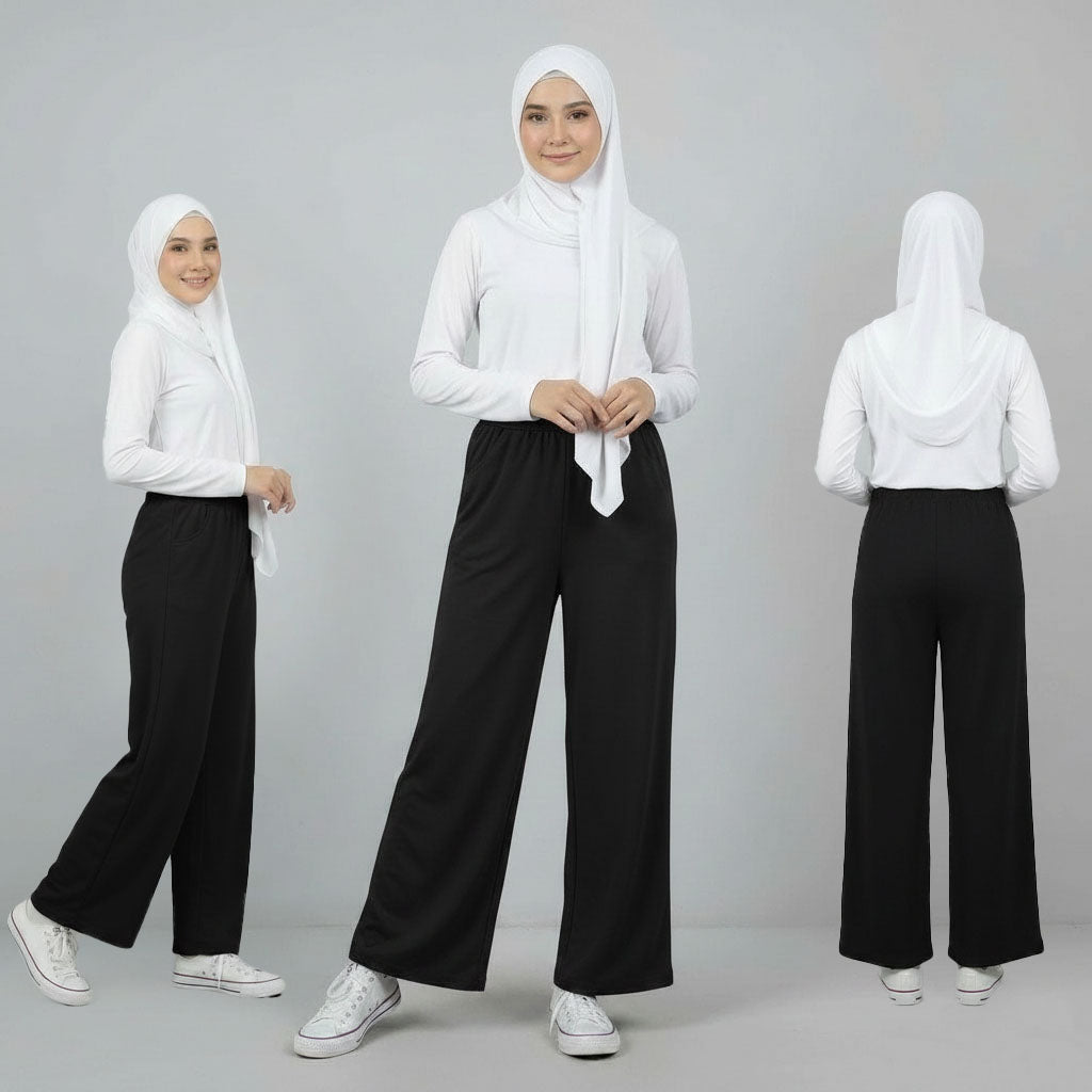 PIERRE CARDIN LADIES ELASTIC WAIST LONG PANTS [WIDE STRAIGHT] PC0089